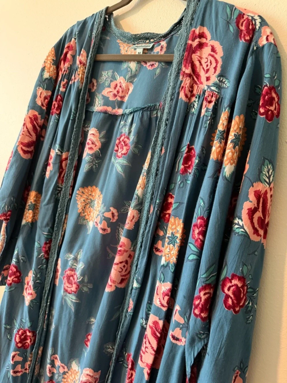 Nostalgia Teal Floral Duster Cardigan Kimono